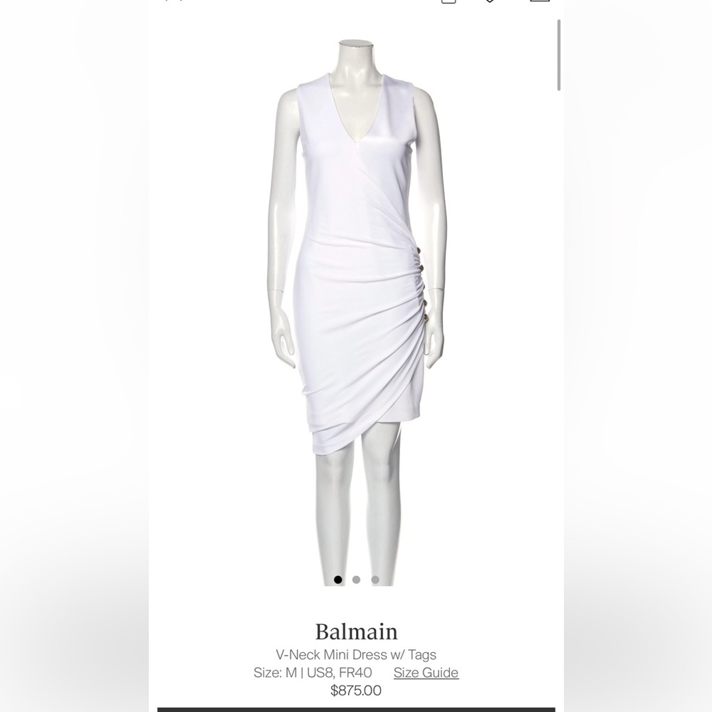 BALMAIN WHITE DRESS WITH GOLD BUTTONS SIZE US8 FR 40